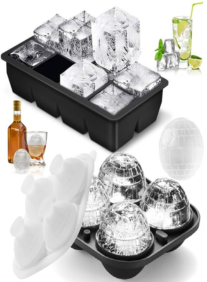 دوفاش مجموعة قوالب مكعبات الثلج المصنوعة من السيليكون، تتضمن قالب كرة ثلجية على شكل كرة وقالب مكعبات ثلج مربع كبير مع غطاء، سهلة الاستخدام، مثالية للويسكي والكوكتيلات، قابلة لإعادة الاستخدام وخالية من مادة BPA. - Image 1